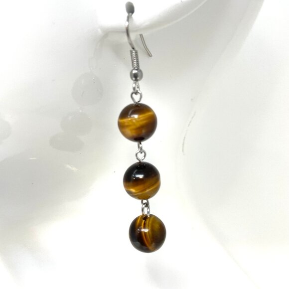 NEW ARRIVAL😍 Genuine Tigers Eye Earring - Picture 1 of 1